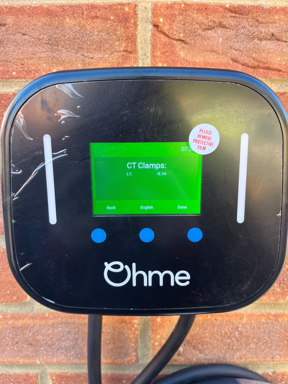Ohme charge point commissioning screen during setup
